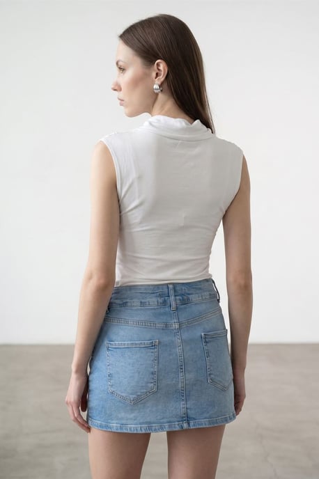 Ärmellose Cowl-Neck-Jersey-Bluse - Image 2