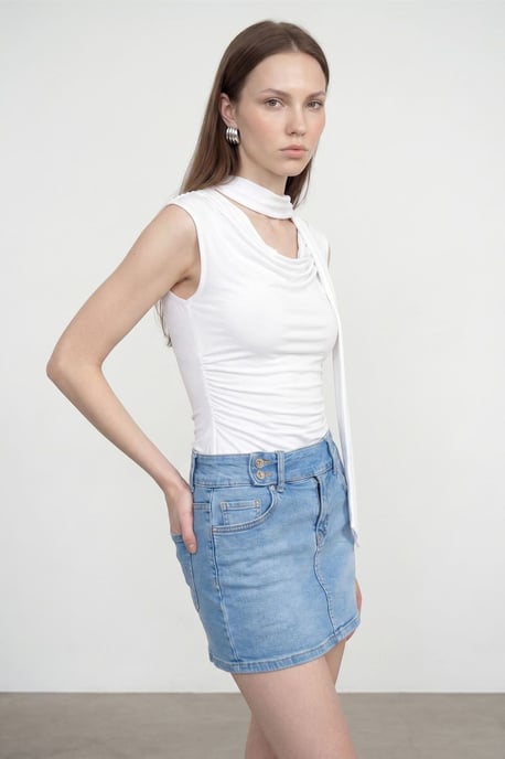 Ärmellose Cowl-Neck-Jersey-Bluse - Image 3