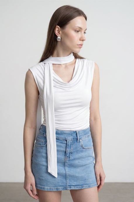 Ärmellose Cowl-Neck-Jersey-Bluse - Image 4
