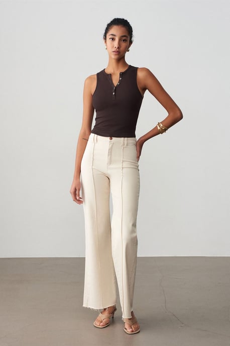Damen Rippstrick Baumwollmischung Cropped Top - Image 1
