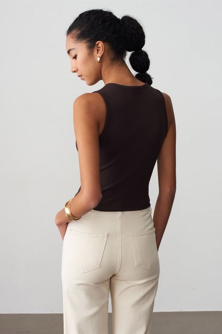 Damen Rippstrick Baumwollmischung Cropped Top - Image 3