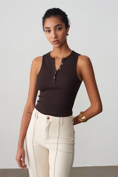 Damen Rippstrick Baumwollmischung Cropped Top - Image 4