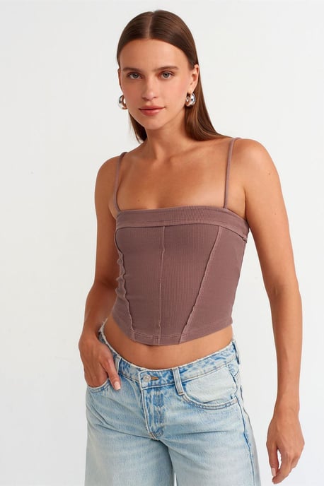 Rippstrick Quadrat-Ausschnitt Crop-Top - Image 1