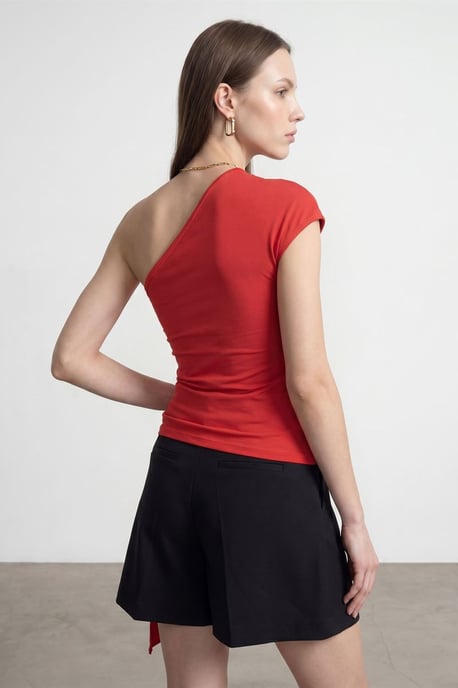 Schlanke Passform Off-Shoulder Jersey-Bluse mit Bindegürtel - Image 2