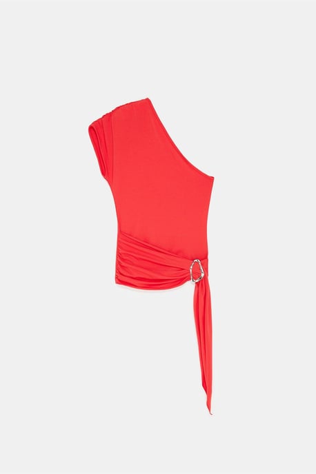 Schlanke Passform Off-Shoulder Jersey-Bluse mit Bindegürtel - Image 4
