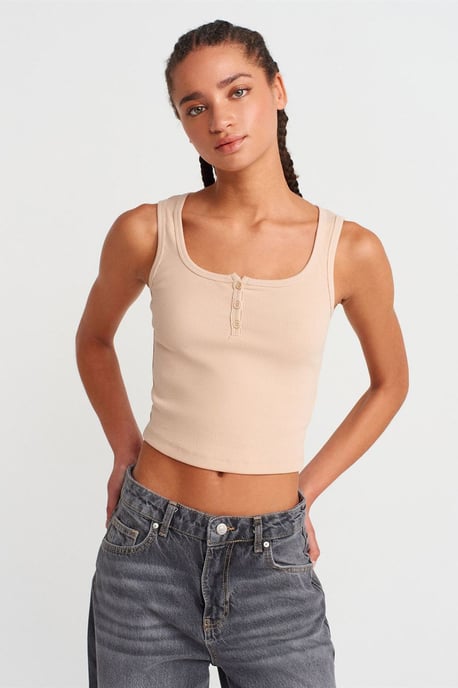 Damen Rippen-Crop-Button-Front-Cami-Bluse - Image 1
