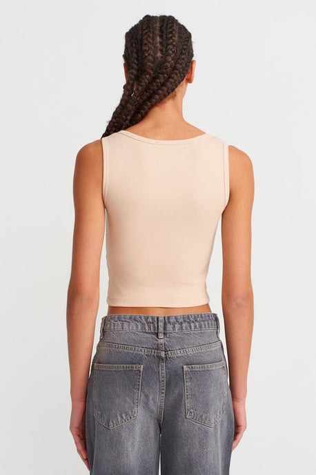 Damen Rippen-Crop-Button-Front-Cami-Bluse - Image 2