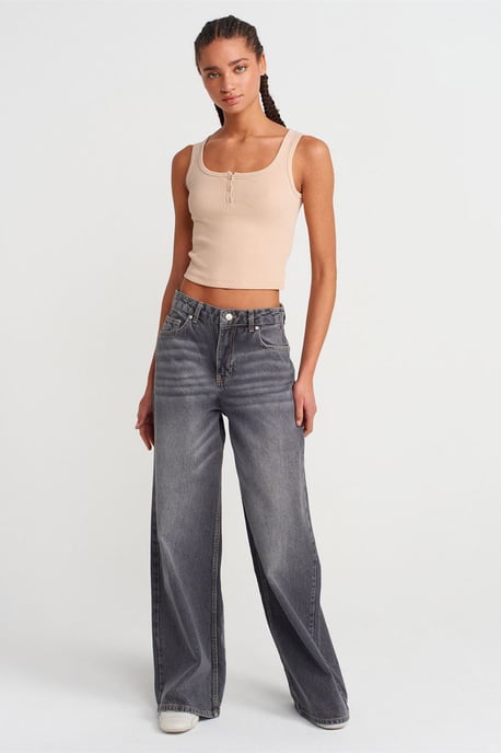 Damen Rippen-Crop-Button-Front-Cami-Bluse - Image 4