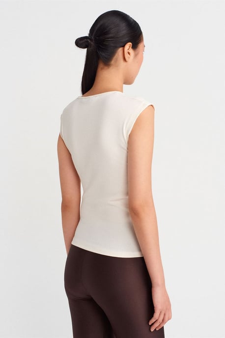 Ärmellose gerippte Bluse mit Knopfleiste - Image 2