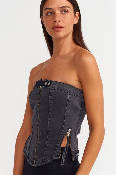 Trägerloses Cropped-Denim-Top - Image 4