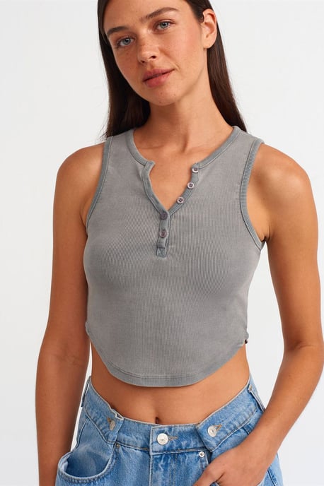 Damen Ripp-Crop-Bluse mit Knöpfen - Image 1
