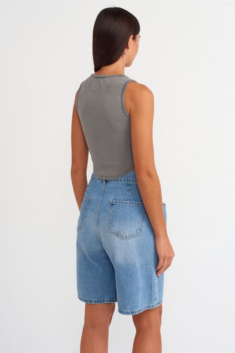 Damen Ripp-Crop-Bluse mit Knöpfen - Image 2