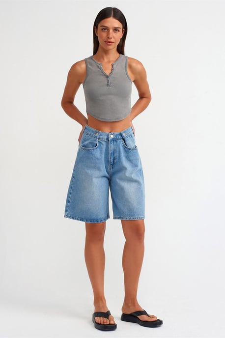 Damen Ripp-Crop-Bluse mit Knöpfen - Image 4