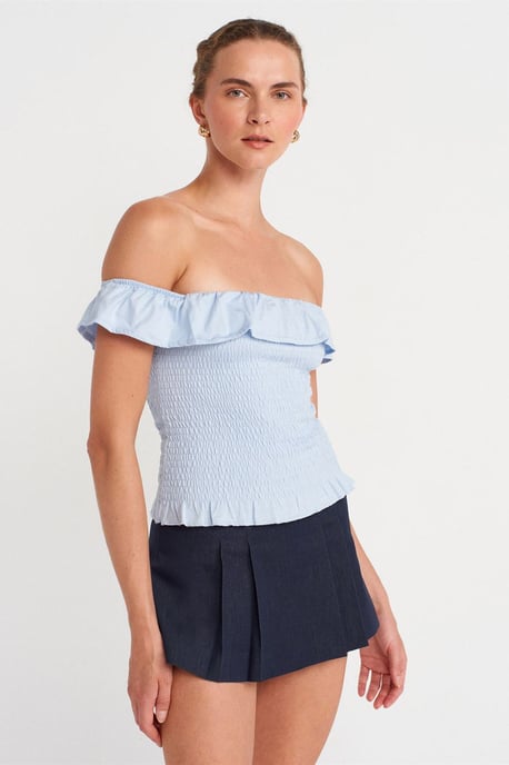 Damen Off-Shoulder Ripp-Crop-Bluse - Image 1