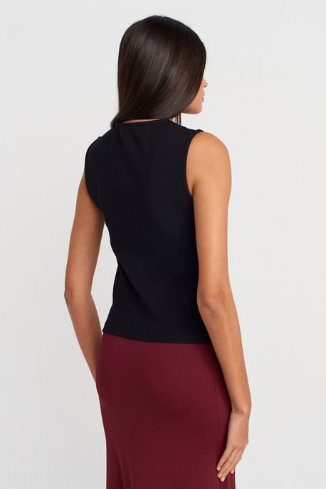 Rippenshirt Ärmellose Knopfleiste Bluse - Image 2