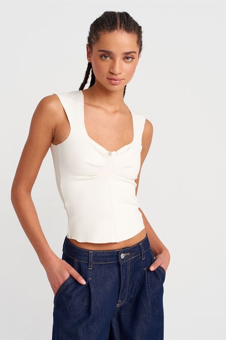 Taillierte ärmellose Crop-Bluse mit quadratischem Ausschnitt - Image 1