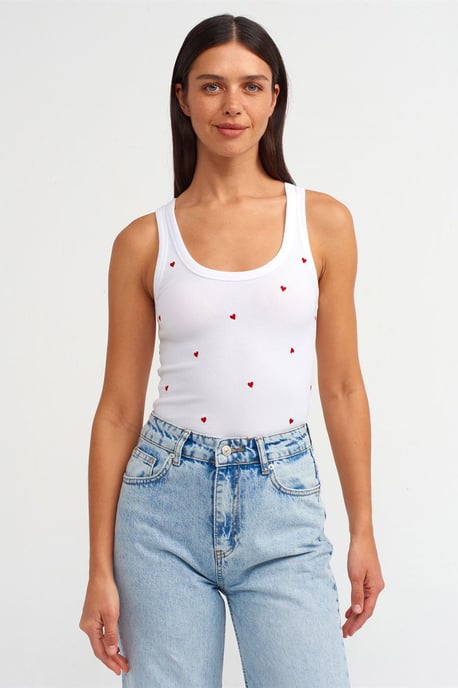 Damen Rippstrick-Cami-Bluse mit Herzen-Stickerei - Image 2