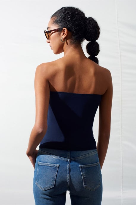 Trägerlose Slim-Fit-Jersey-Bluse mit Bindedetail - Image 2