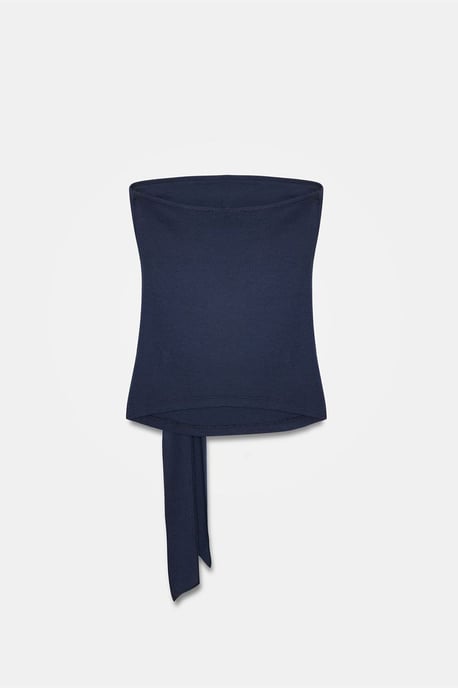 Trägerlose Slim-Fit-Jersey-Bluse mit Bindedetail - Image 6