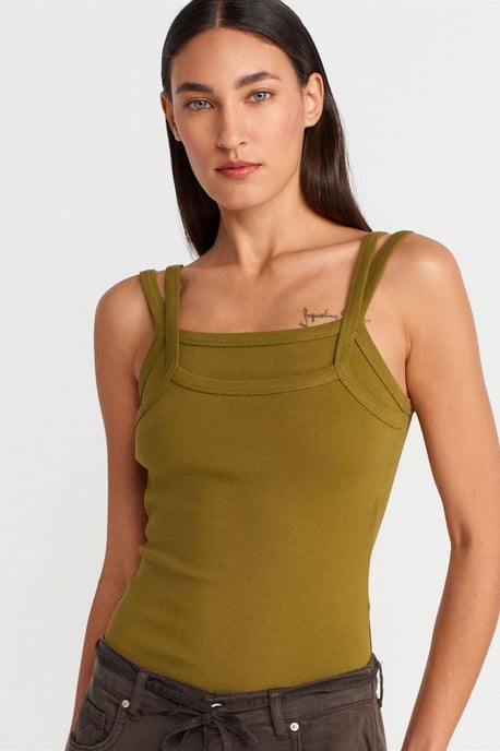 Rippengestreifte Ärmellose Bluse mit Quadratkragen - Image 1