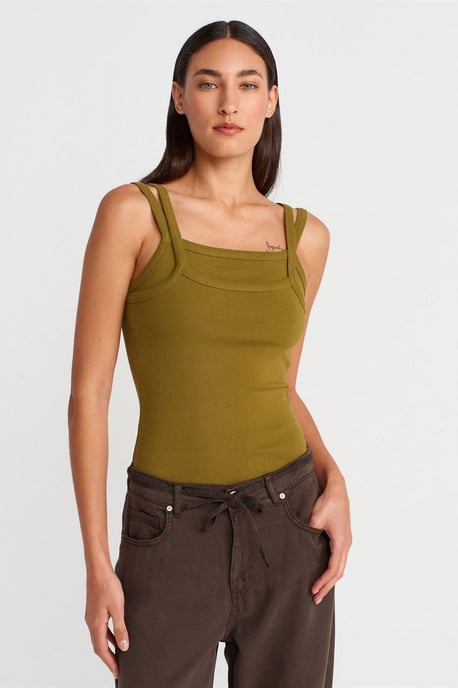 Rippengestreifte Ärmellose Bluse mit Quadratkragen - Image 3