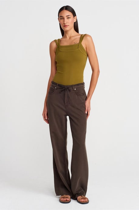 Rippengestreifte Ärmellose Bluse mit Quadratkragen - Image 4
