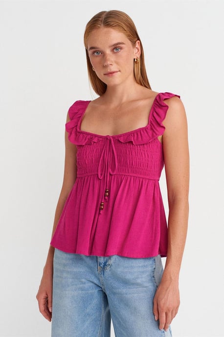 Ärmellose Bluse mit quadratischem Ausschnitt und Bindeband vorne - Image 1
