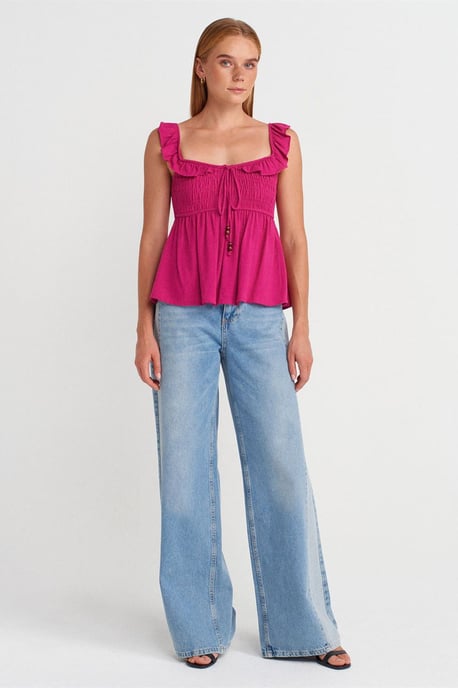 Ärmellose Bluse mit quadratischem Ausschnitt und Bindeband vorne - Image 4