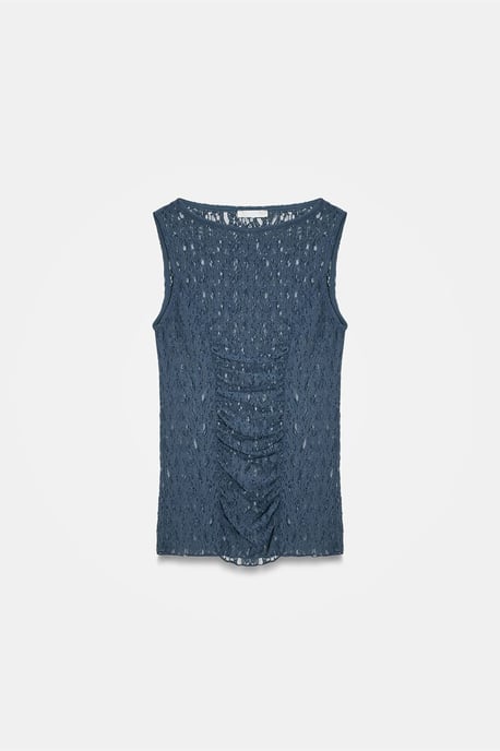Dilvin Taillierte ärmellose Bluse aus Spitze - Marineblau - Image 5