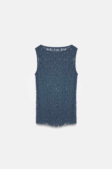 Dilvin Taillierte ärmellose Bluse aus Spitze - Marineblau - Image 6