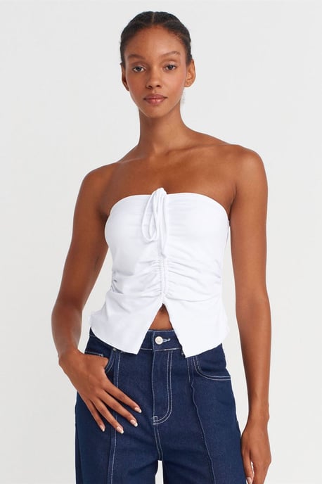 Damen Strapless Crop-Bluse mit Bindeband-Detail - Image 1