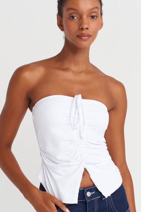 Damen Strapless Crop-Bluse mit Bindeband-Detail - Image 3