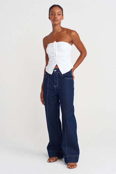 Damen Strapless Crop-Bluse mit Bindeband-Detail - Image 4