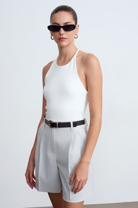 Schlanke Passform Halterneck Jersey Bluse - Image 3