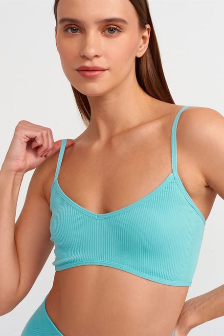 Geripptes V-Ausschnitt Crop Bralet Top - Image 1