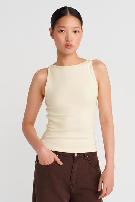 Rippoptik Neckholder Slim-Fit Bluse - Image 1