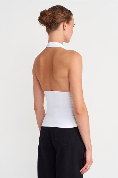 Dilvin Slim-Fit Neckholder-Bluse - Weiß - Image 2