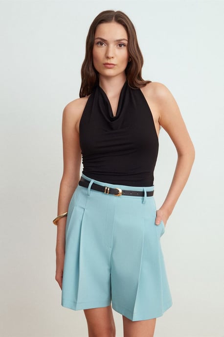Ärmellose Bluse mit Schalkragen und Bindeband - Image 3