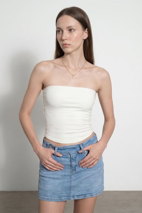 Damen Trägerloses Crop Bandeau Top - Image 3