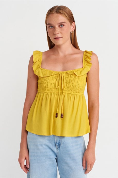 Ärmellose Bluse mit quadratischem Ausschnitt und Bindeband vorne - Image 1