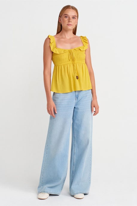 Ärmellose Bluse mit quadratischem Ausschnitt und Bindeband vorne - Image 4