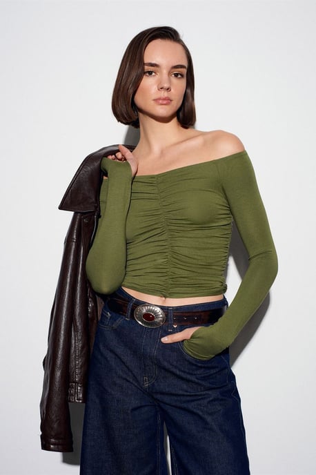 Schulterfreies Crop-Top-Bluse - Image 1