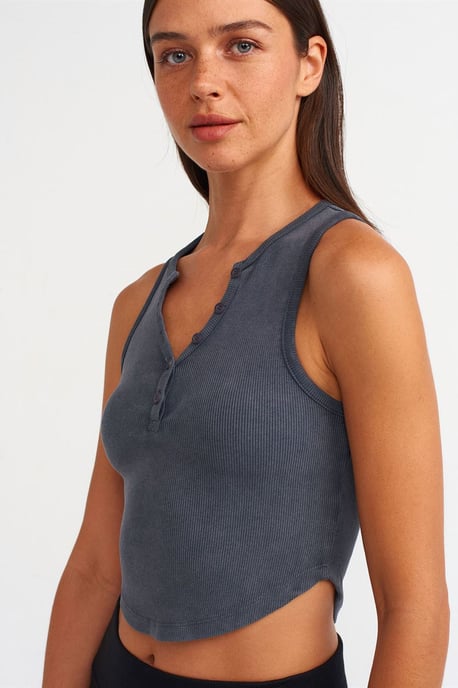 Damen Ripp-Optik Crop-Bluse mit Knöpfen - Image 4