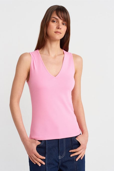 Baumwoll-V-Ausschnitt ärmellose Cami-Bluse - Image 1