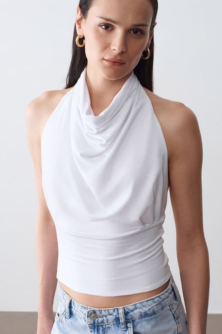Taillierte ärmellose Bluse mit Schlauchkragen - Image 3