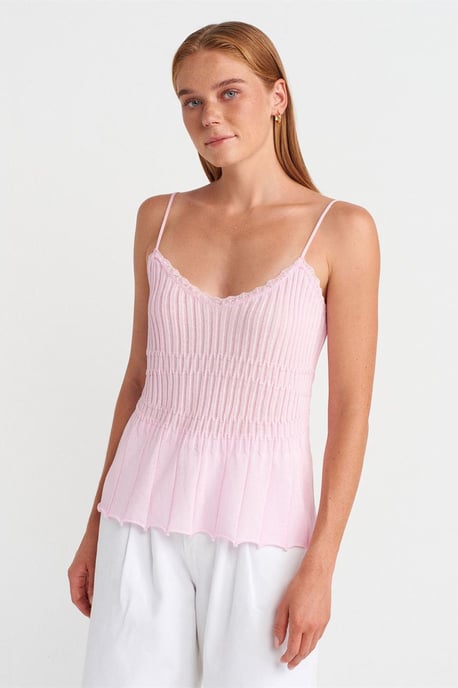 Rippensatin Ärmellose V-Ausschnitt Bluse - Image 1
