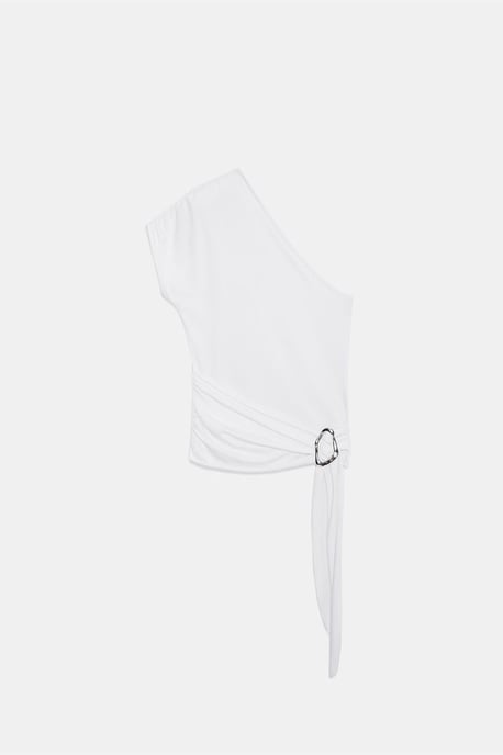 Schlanke Passform Jersey-Bluse mit Off-Shoulder und Bindedetail - Image 6
