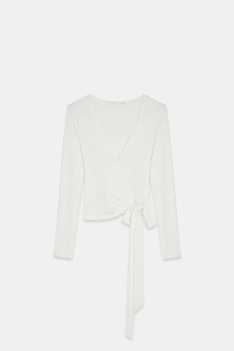 Damen Crop-Wrap-Bluse mit Bindeband - Image 5