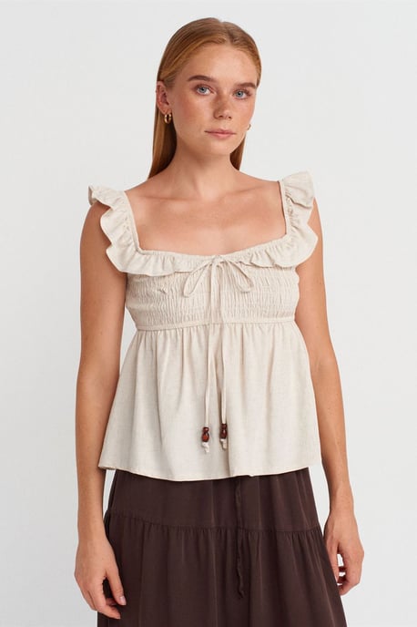 Ärmellose Bluse mit Quadrat-Ausschnitt und Schleifen-Front - Image 1