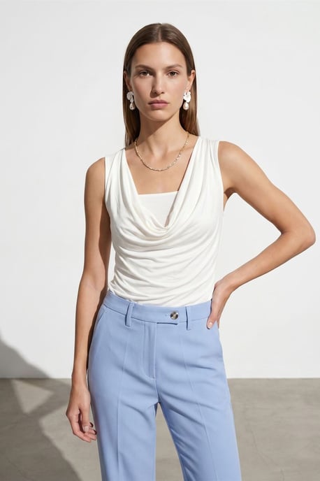 Ärmellose Cowl-Neck-Jersey-Bluse - Image 2